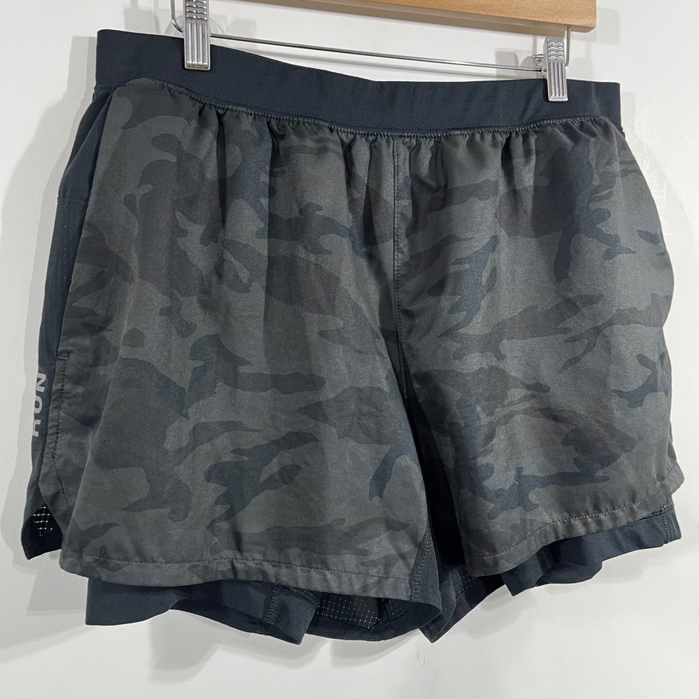 Abercrombie YPB Sporty 2-in-1 Athleisure Training Running Shorts Camo Mens Large - Picture 2 of 14